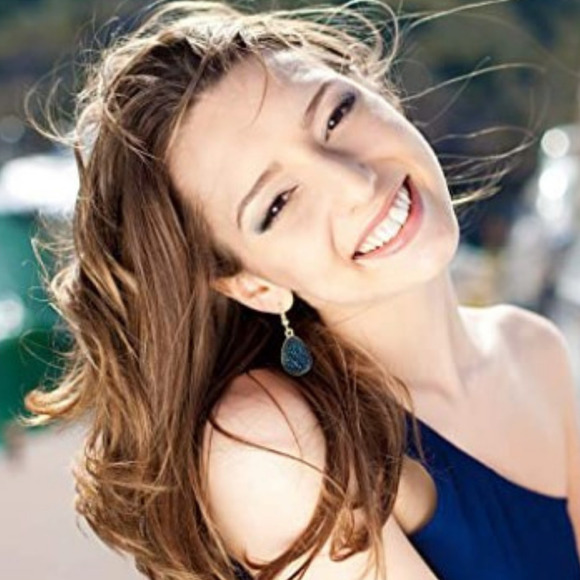 Dangle Sparkle Earrings Gold Silver Iridescent Shiny Earrings Drop Druzy Earring - Picture 2 of 6